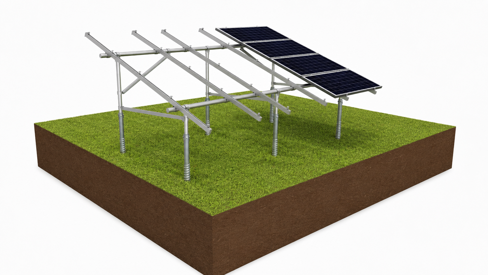 Solar A-frame support structure mounted on ground screw foundations