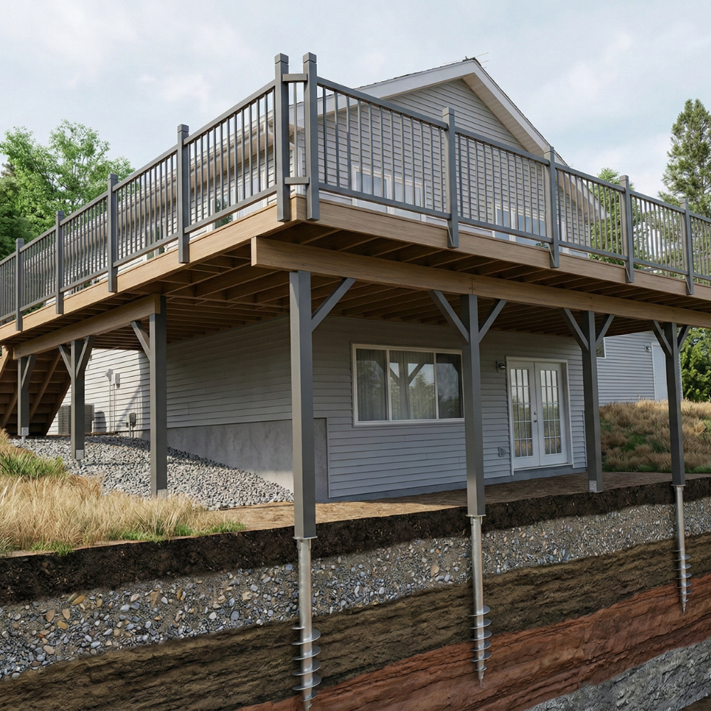 ADU and terrace on ground screw foundations