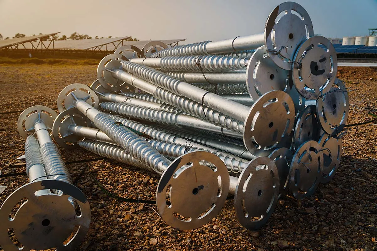 Bundle of ground screws ready for installation